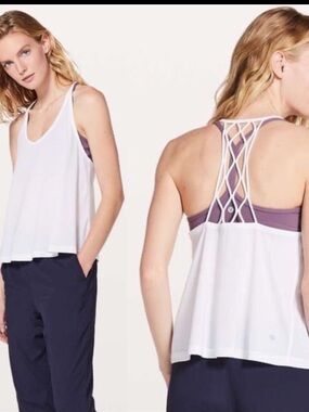 LULULEMON White love knot Lattice-Back macrame Tank Top 6/8